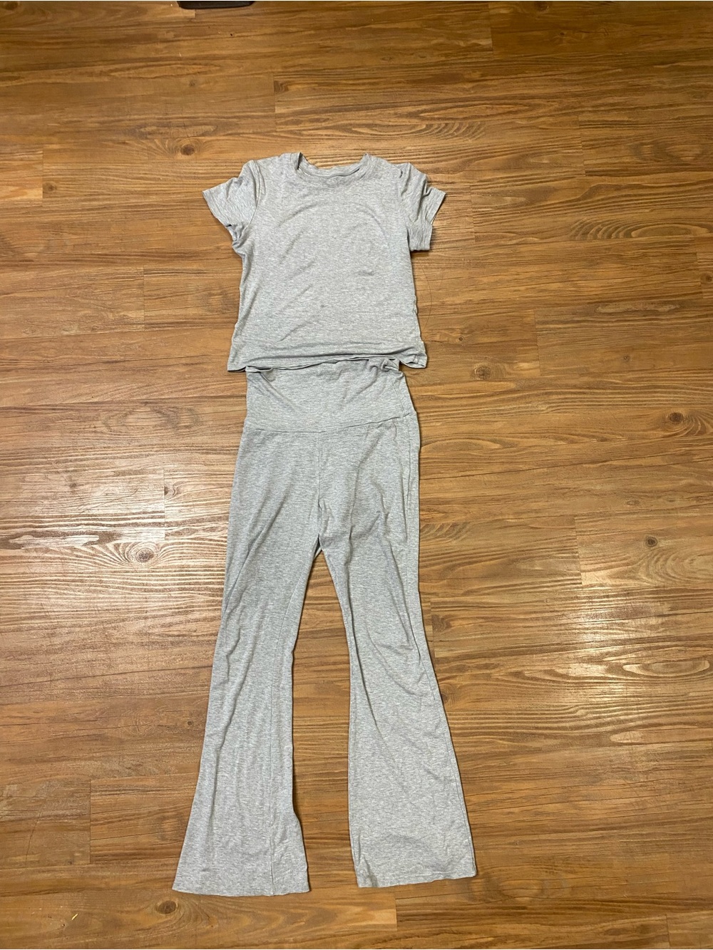 Cute Gray Set - Soft Short Sleeve Top & Flare Pants